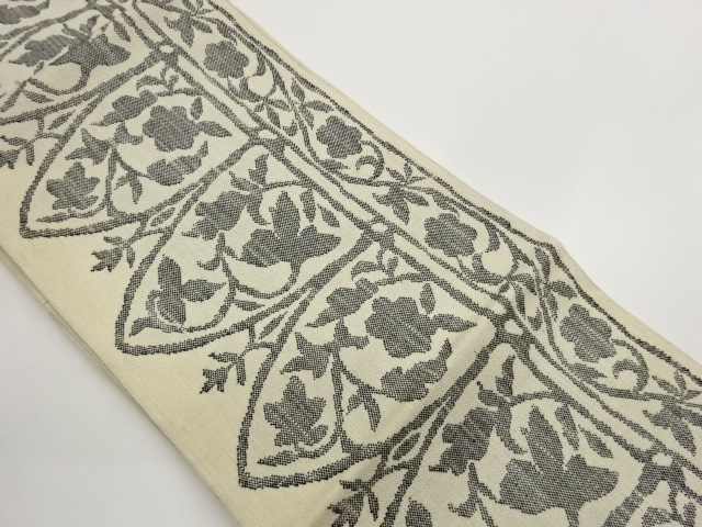 JAPANESE KIMONO / NAGOYA OBI / MAWATA TSUMUGI / WOVEN ARABESQUE FLOWER